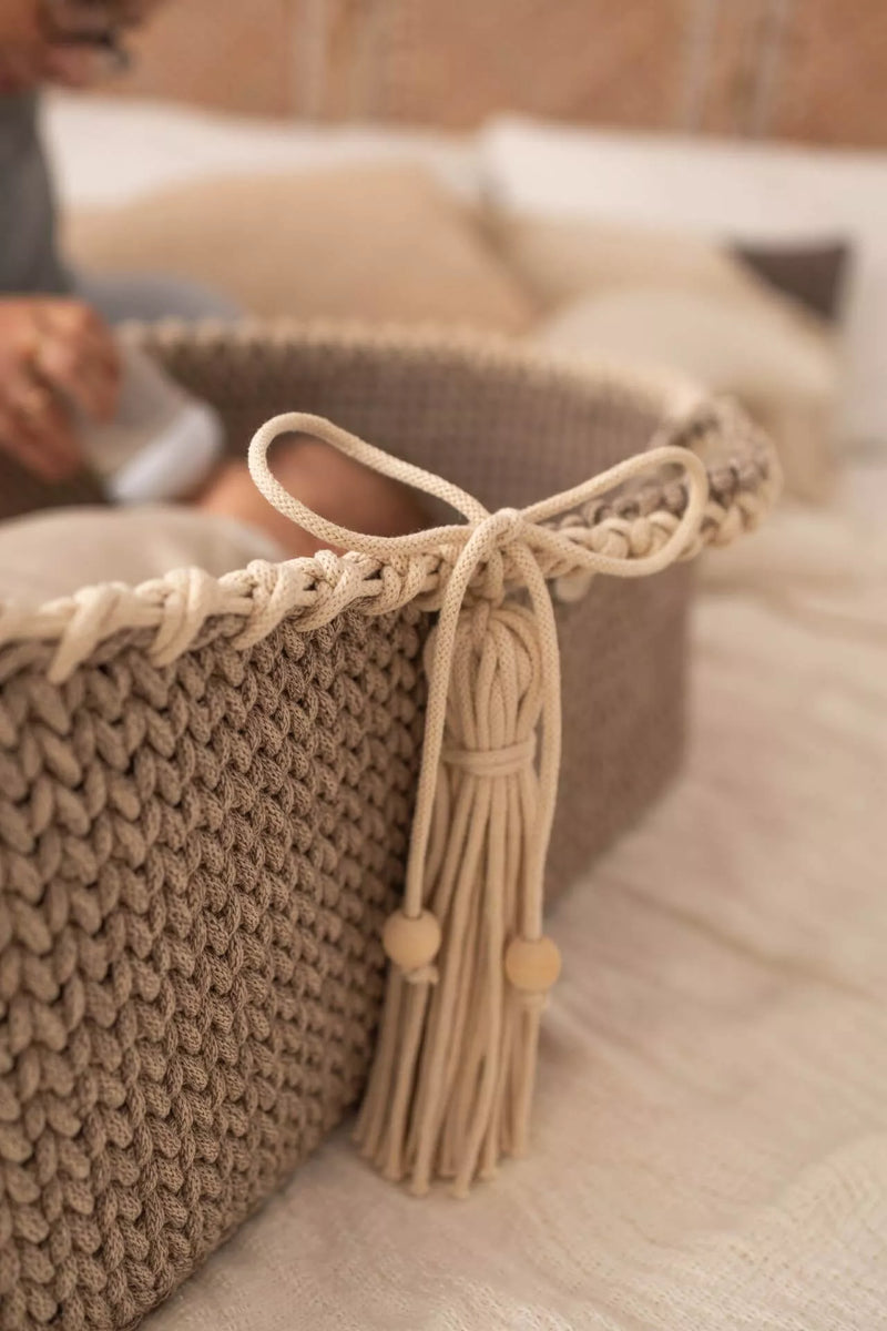 Detail of our handmade crochet Moses basket for babies