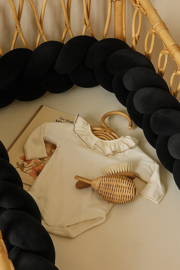 Velour Cot Bumper - Braided - Black (120-400cm) | PRE-ORDER