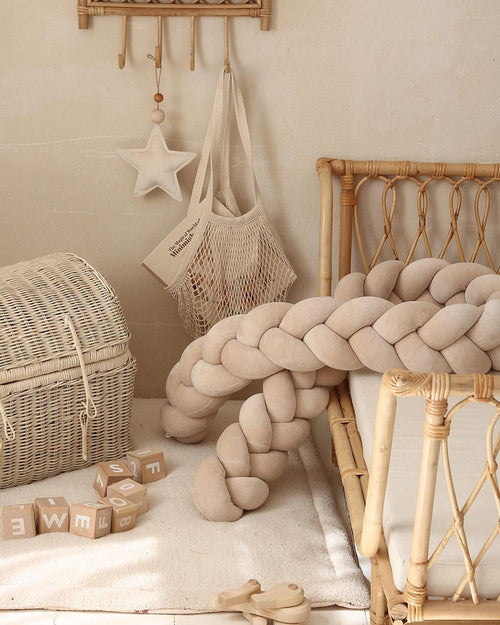Classic Velour Braided Bed Cushion - Beige (120-400cm)