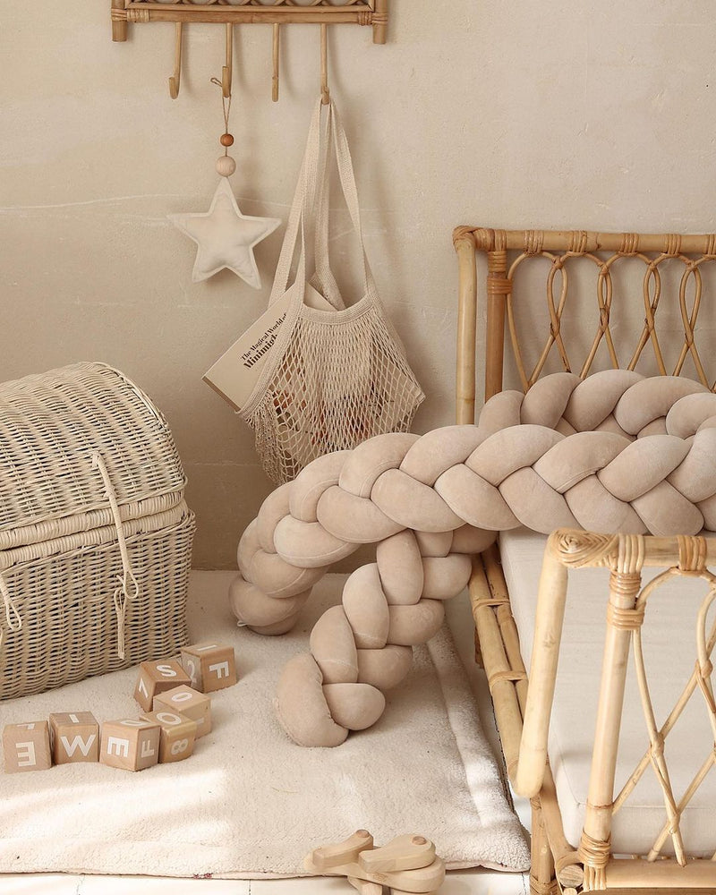 Classic Velour Braided Bed Cushion - Beige (120-400cm)