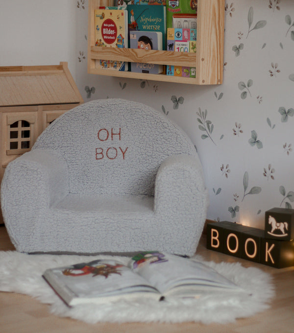 Soft Bouclé Personalised Toddler Chair – Grey - MADE TO ORDER