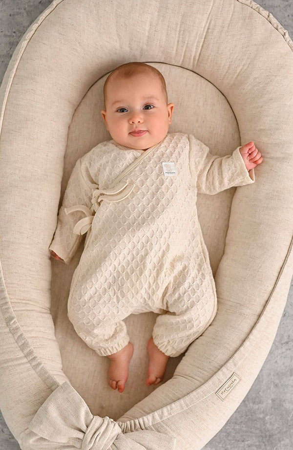 Baby Wrap Romper – Natural Rhombus Design (0-12m)