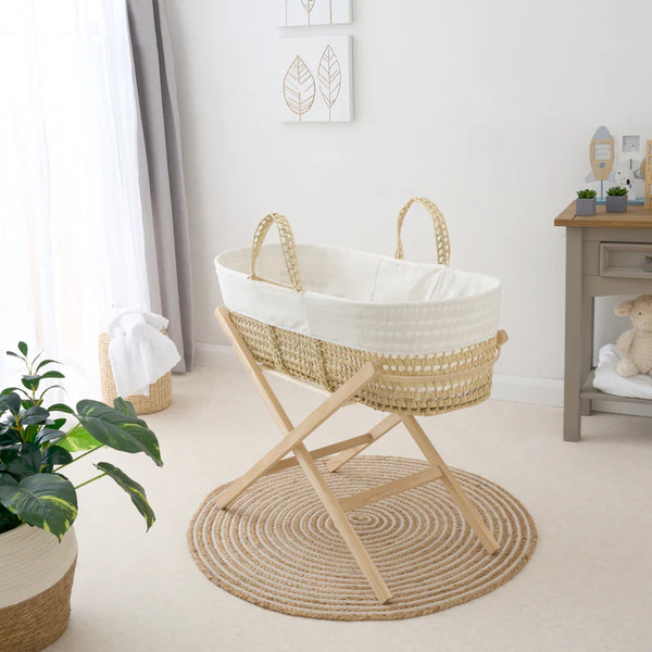 Scandi Palm Moses Basket with Cream Dressing