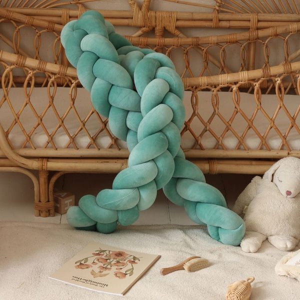 Velour Cot Bumper - Braided - Dirty Mint (120-400cm) | PRE-ORDER