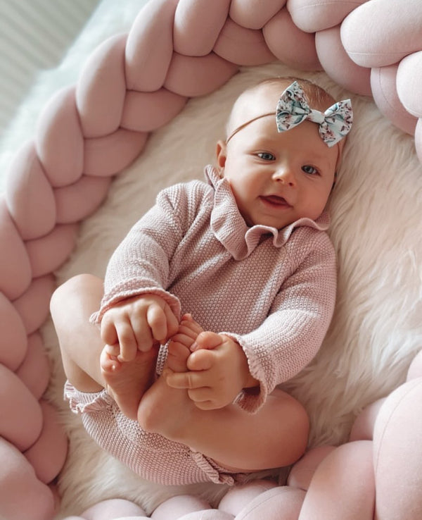 Velour Cot Bumper - Braided - Powder Pink (120-400cm) | PRE-ORDER