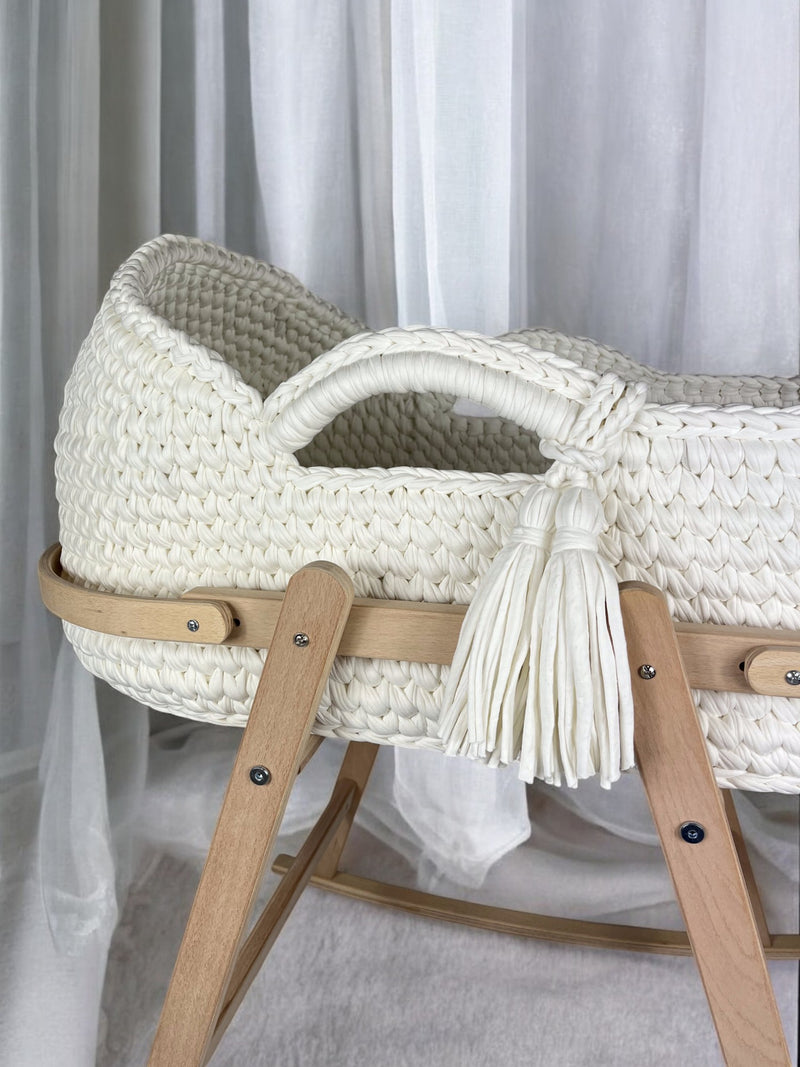 Handmade Hooded Crochet Moses Basket with a Stand - 100% Cotton T-shirt Yarn | Sample & Outlet Sale