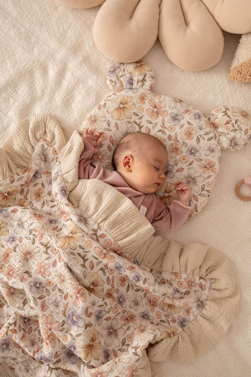 Light Muslin Baby Blanket – 4 Layer Cotton with Frill - Flower Garden