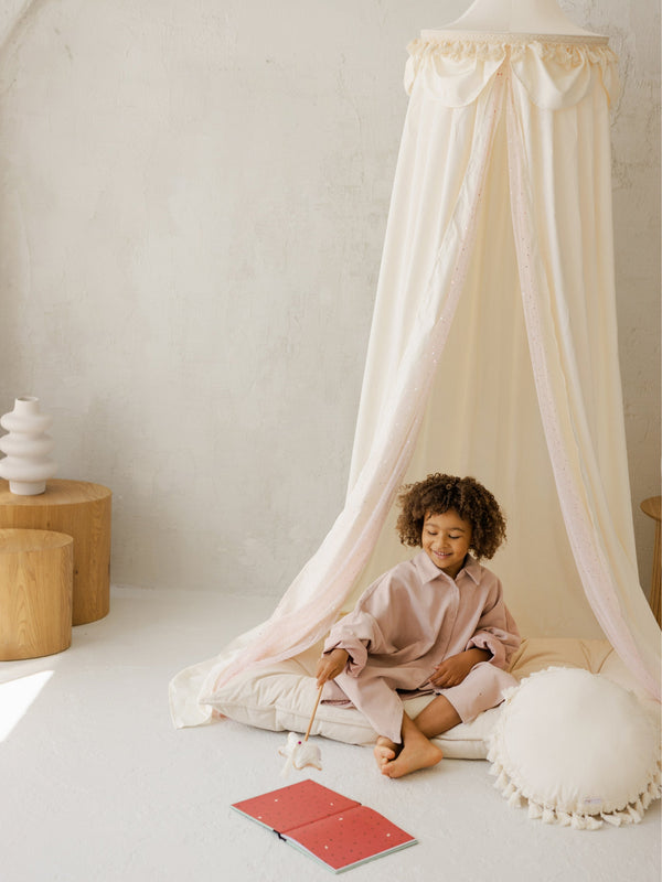 MINICAMP Kids Bed Canopy with Tulle & Tassels in Cream