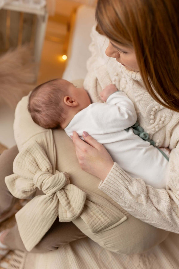 Muslin Cotton Nursing Pillow with a bow (5 colours)