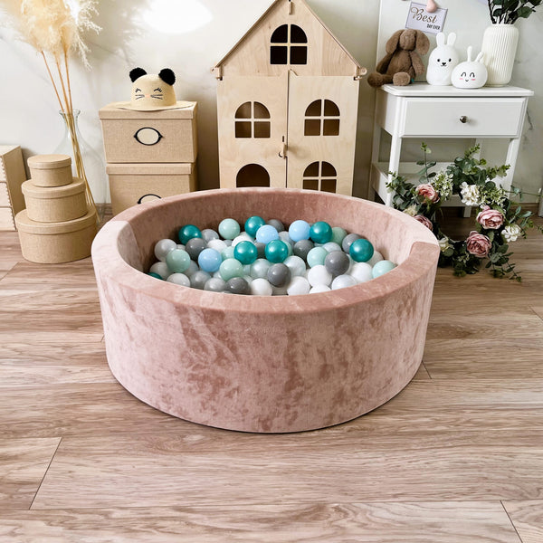READY TO SHIP | Premium Velvet Play Ball Pit - Beige 90x40cm with 250 balls