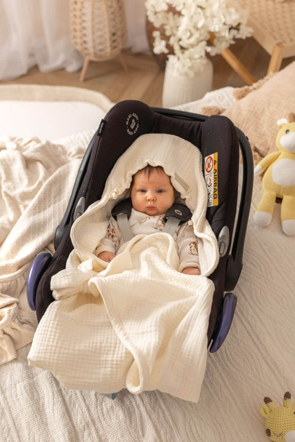 Summer Car Seat Blanket – 4-Layer Muslin Cotton (5 Colours)