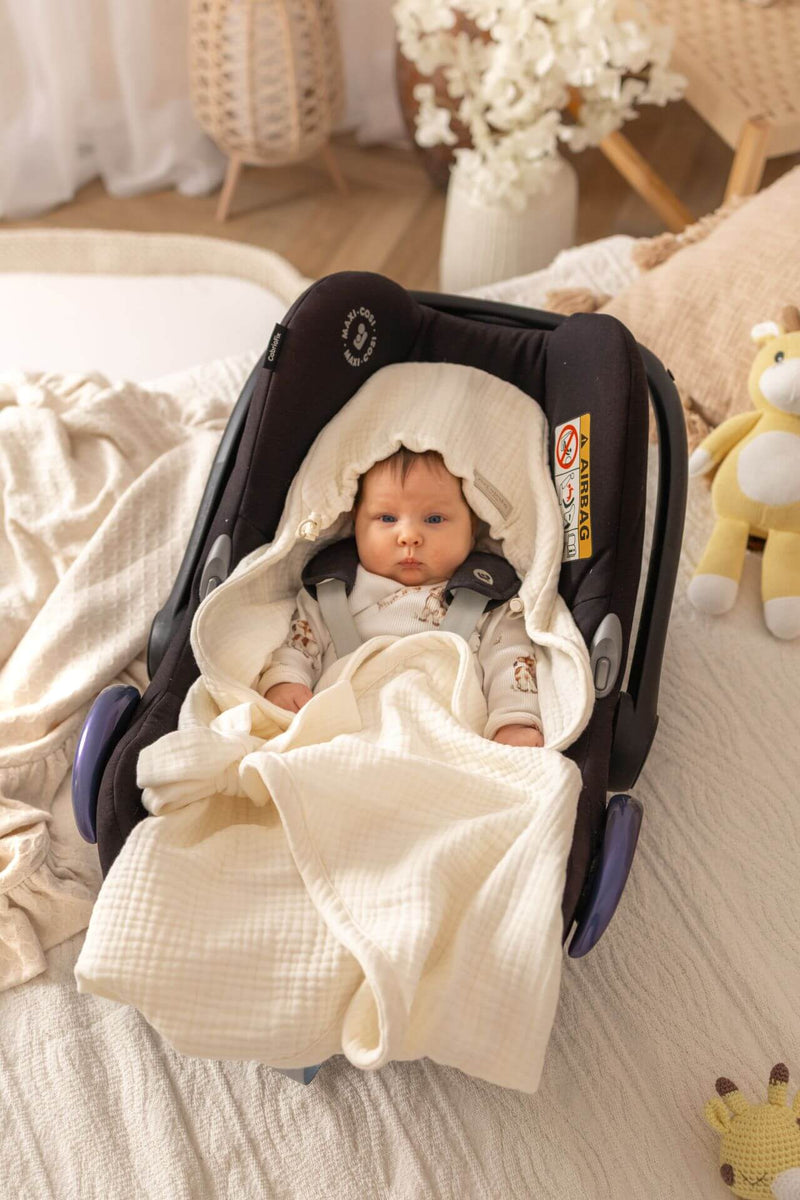 Summer Car Seat Blanket – 4-Layer Muslin Cotton (5 Colours)