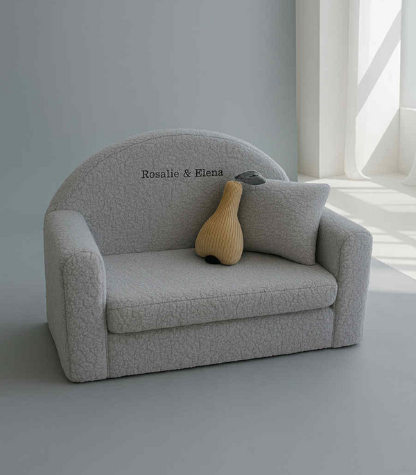 Personalised Soft Bouclé Children Sofa – Grey - MADE TO ORDER