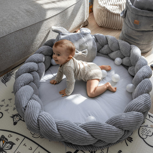 Baby Nest Play Mat with Braided Edge – Grey