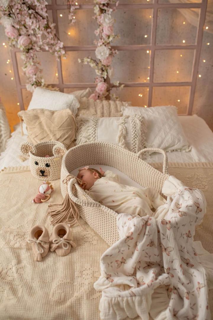 Handmade Crochet Moses Basket with Mattress