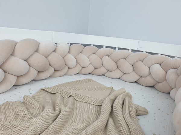 Velour Cot Bumper - 4-braids - Beige (120-400cm) | PRE-ORDER