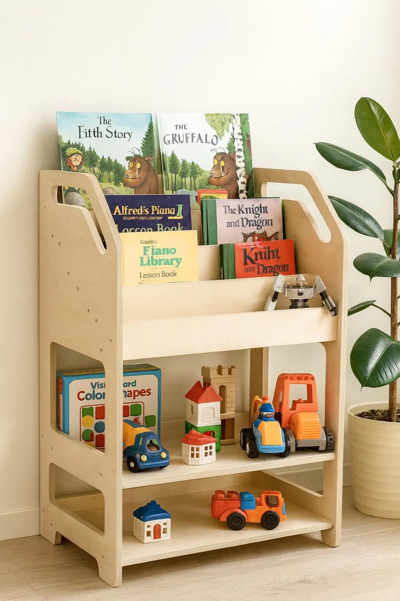 Montessori Wooden Book Display with Storage Shelf for Kids | Sample & Outlet Sale