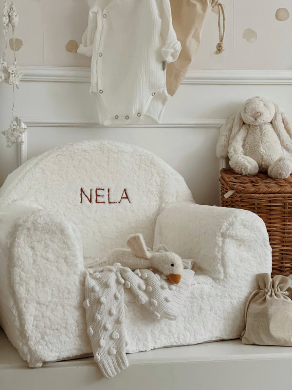 Soft Bouclé Personalised Toddler Chair – Cream - MADE TO ORDER