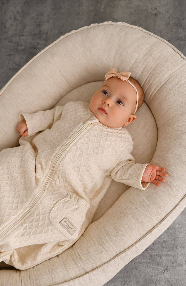 Knitted Baby Sleeping Bag - 1.5 TOG - Natural Rhombus (0-6m)