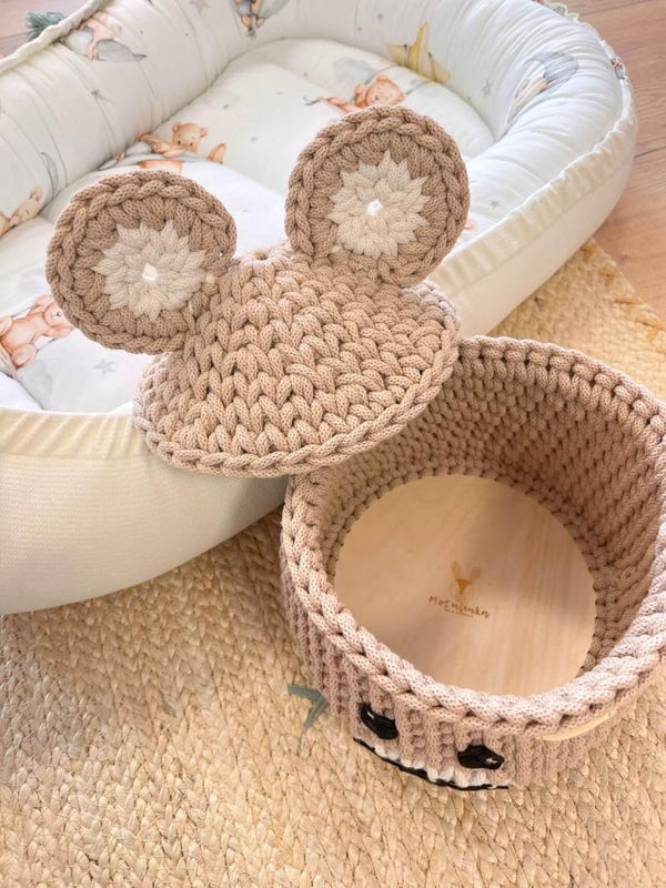 Handmade Storage Basket for Baby Nursery - Mouse - Latte