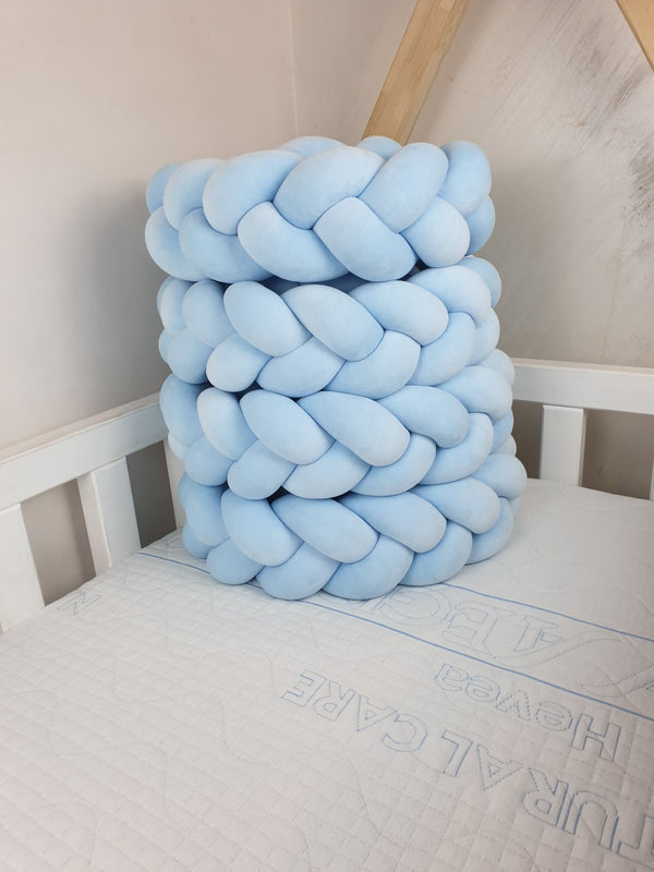 Velour Cot Bumper - Braided - Baby Blue (120-400cm) | PRE-ORDER