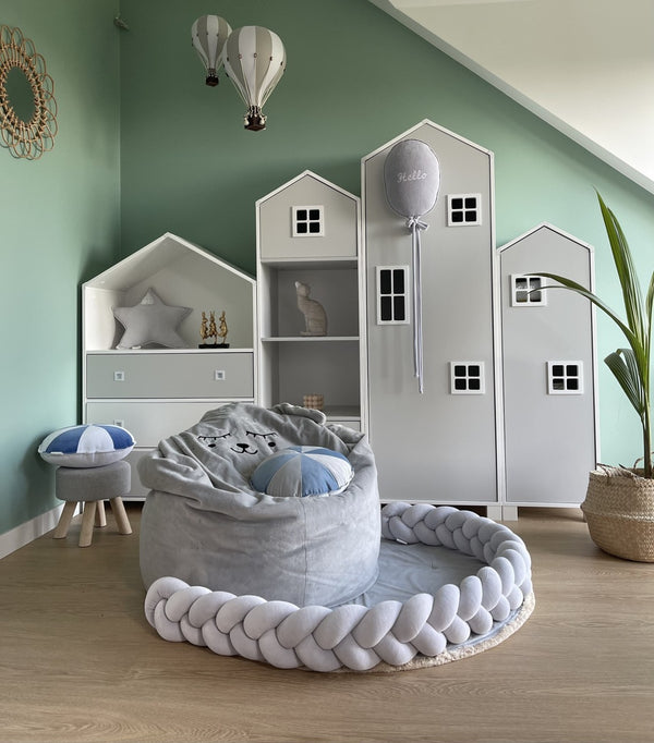 Velour Cot Bumper - Braided - Light Grey (120-400cm) | PRE-ORDER