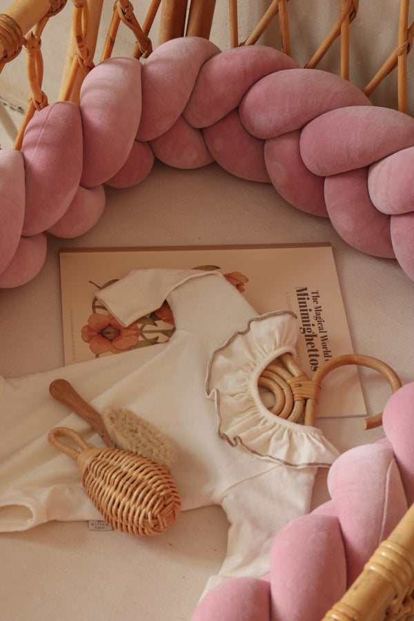 Velour Cot Bumper - Braided - Dark Pink (120-400cm)