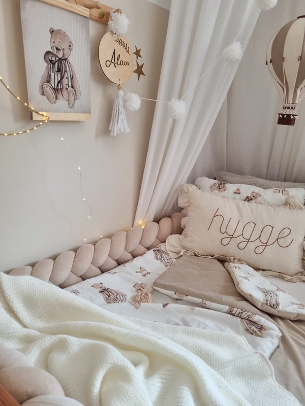 Velour Cot Bumper - Braided - Beige (120-400cm) | PRE-ORDER