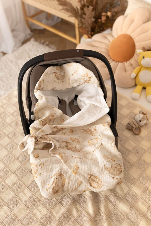 Summer Car Seat Blanket – 100% Muslin Cotton - Fly Me to the Moon