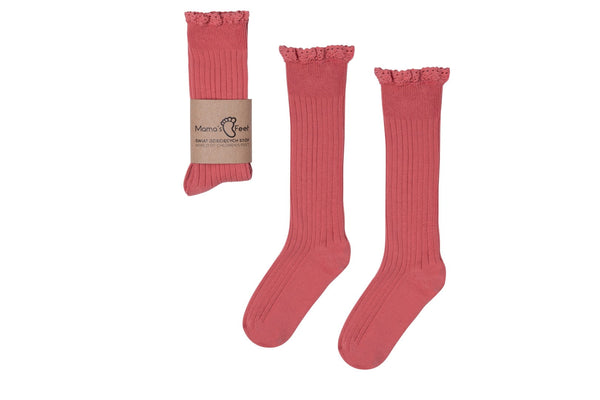 Mama's Feet Girl's Knee-High Socks Mono Baby - Coral