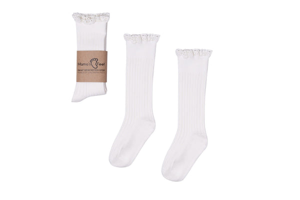 Mama's Feet Girl's Knee-High Socks Mono Baby - White