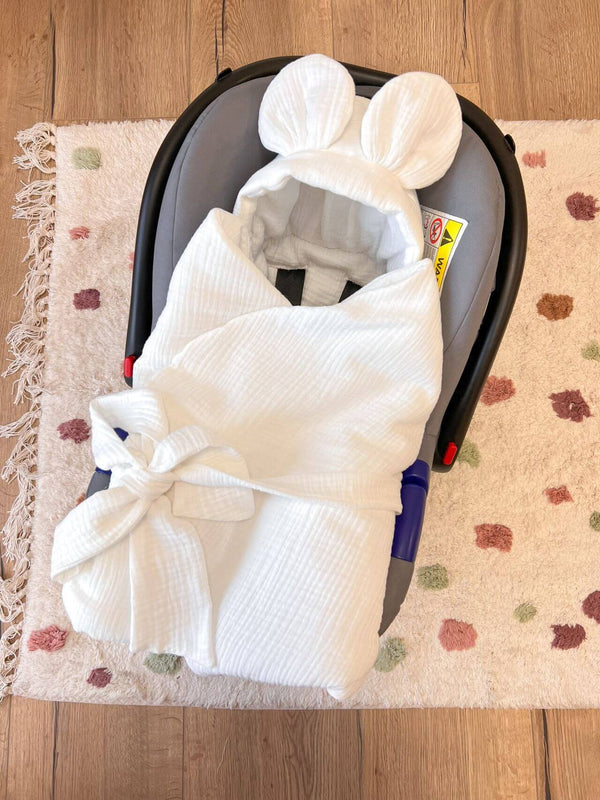 Handmade Car Seat Blanket - 100% Muslin Cotton - Cream